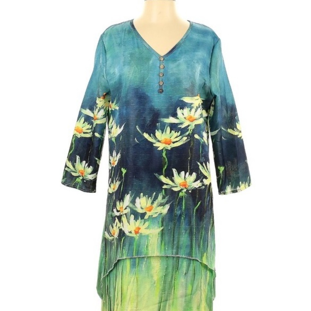 Floral Blue Long Sleeve Dress